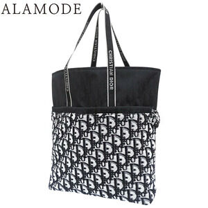 Christian Dior Oblique Reversible Shoulder Tote Bag Canvas Black White